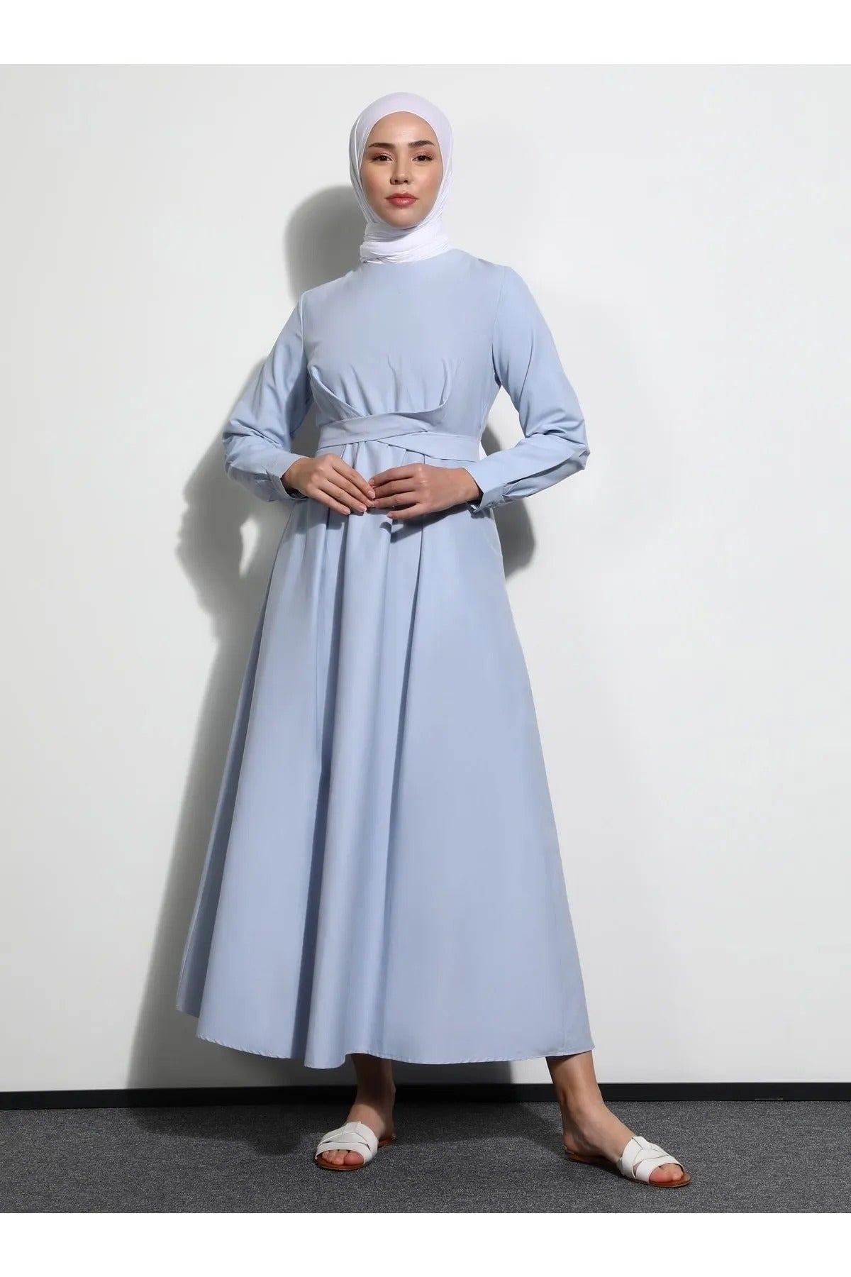 Poplin Hijab Dress with Tie Detail