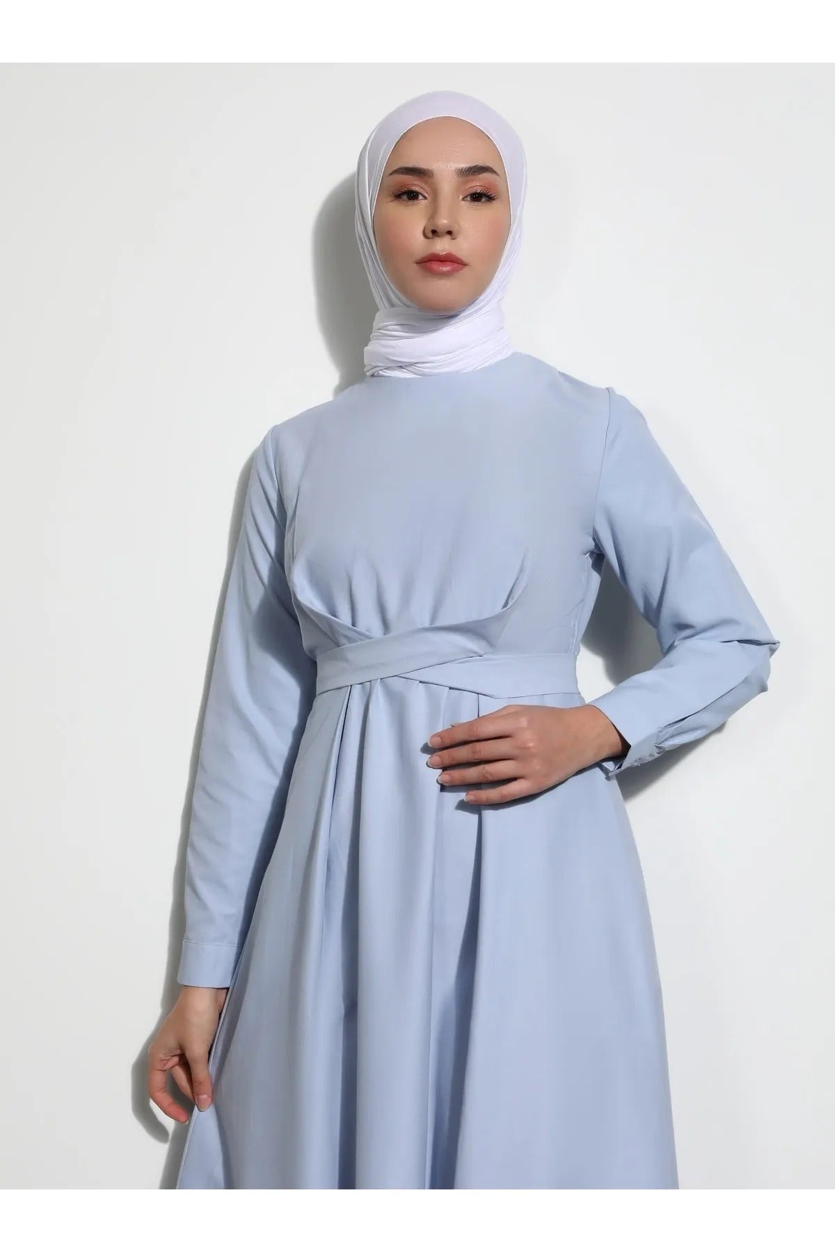 Poplin Hijab Dress with Tie Detail