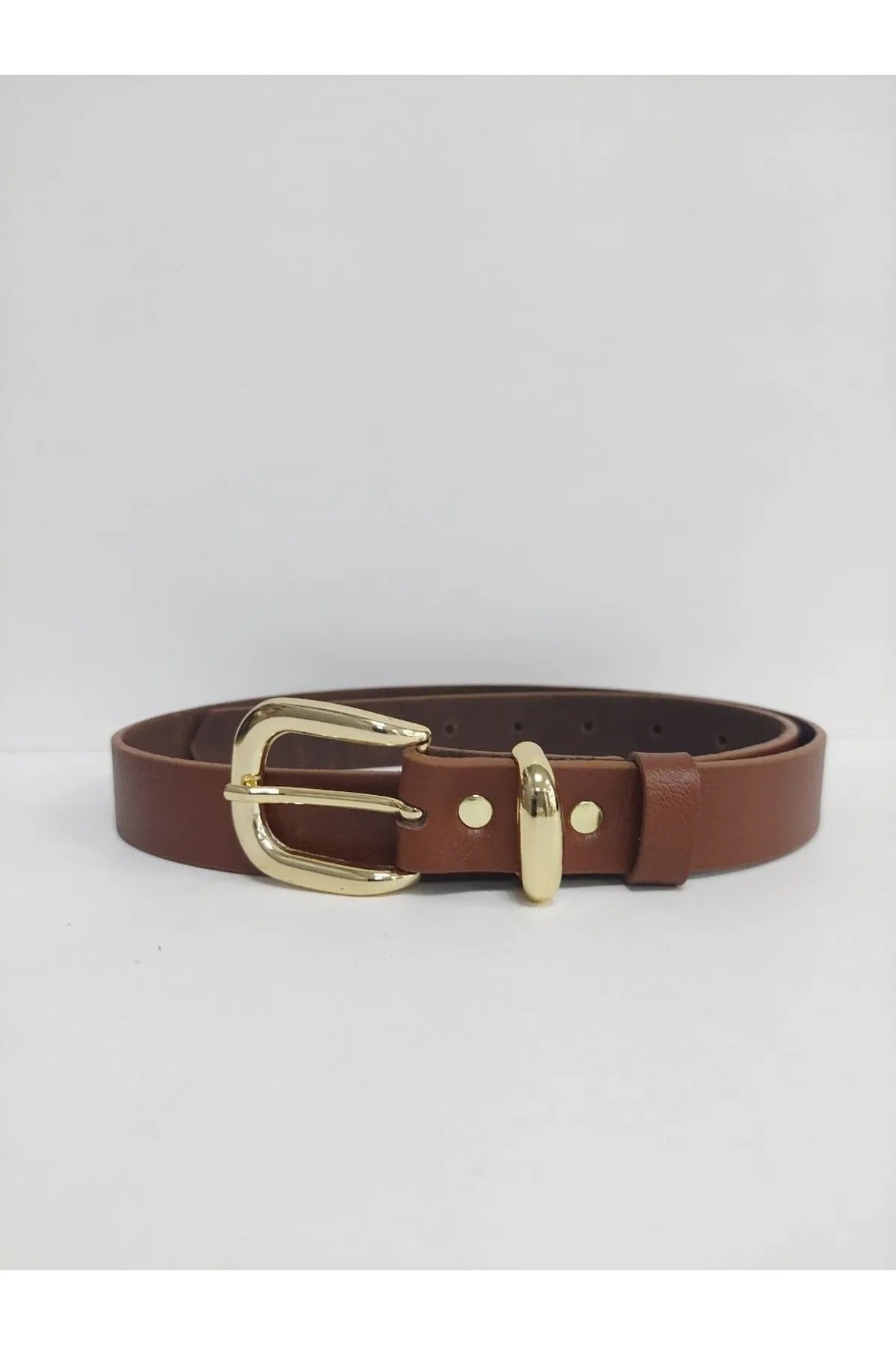 Leather Gold Buckle Women's Tan Belt