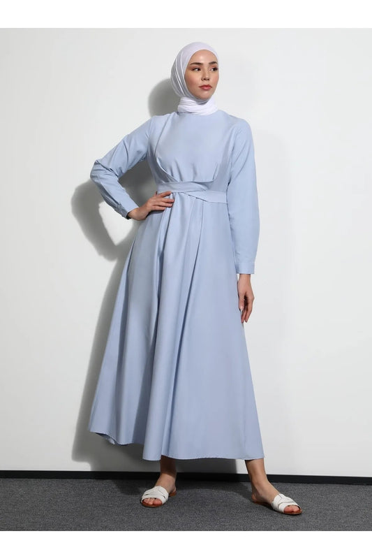 Poplin Hijab Dress with Tie Detail