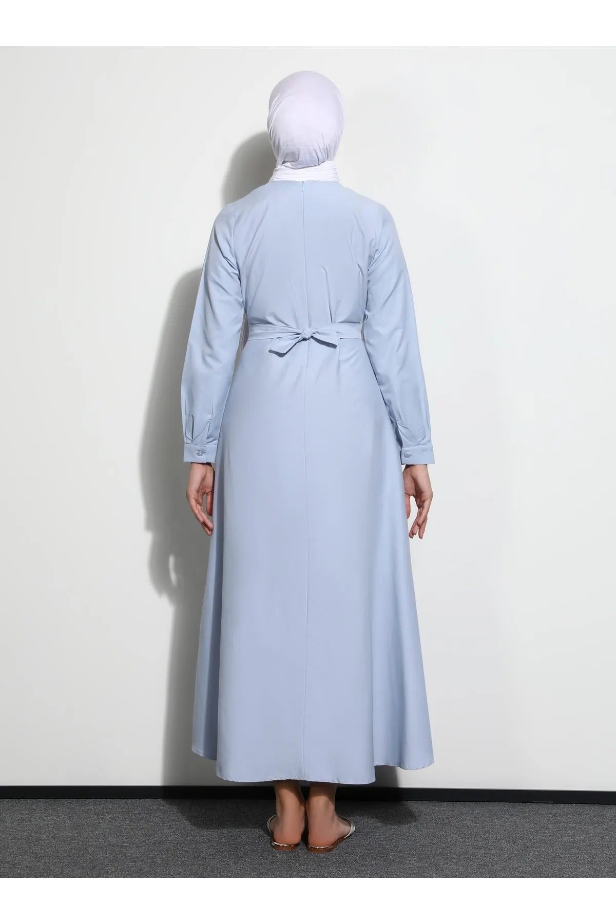 Poplin Hijab Dress with Tie Detail