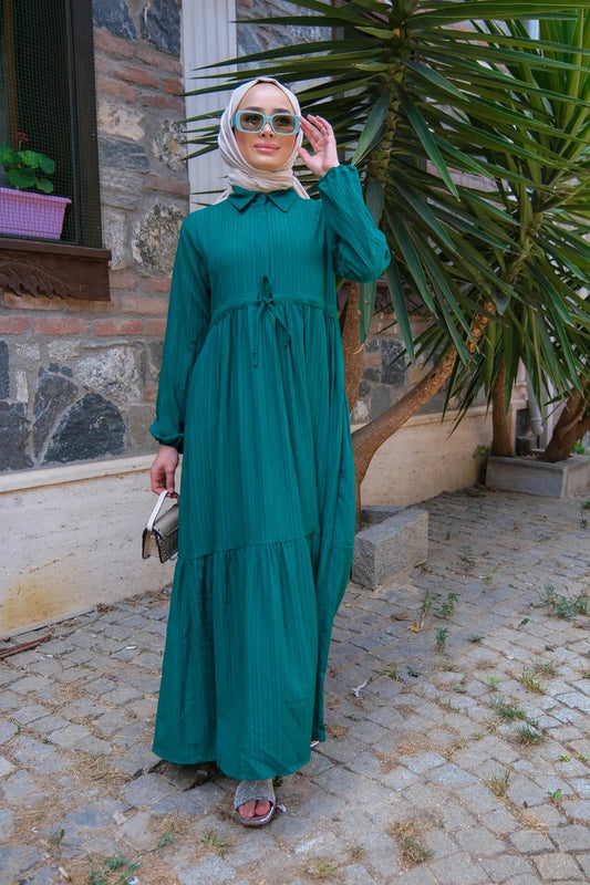 Pleated Hijab Dress Emerald Green